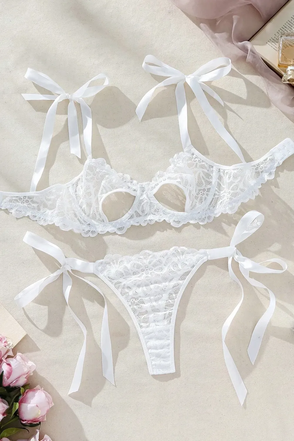 White Lace Ribbon Lingerie Set NEWME