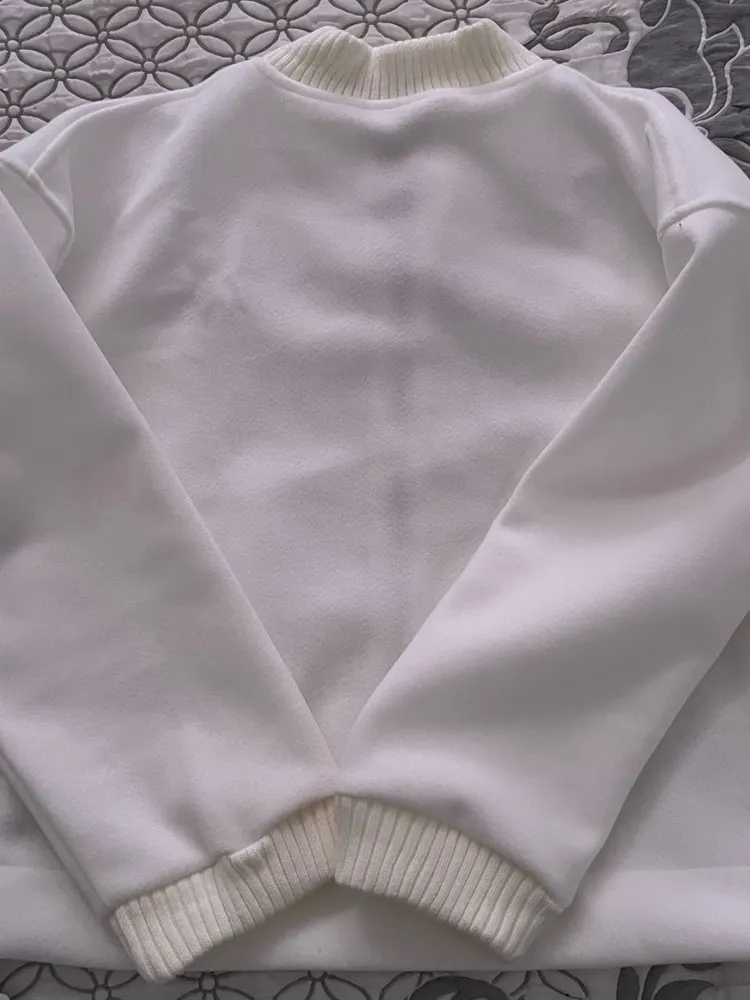 White Solid Baseball Jacket - NEWME