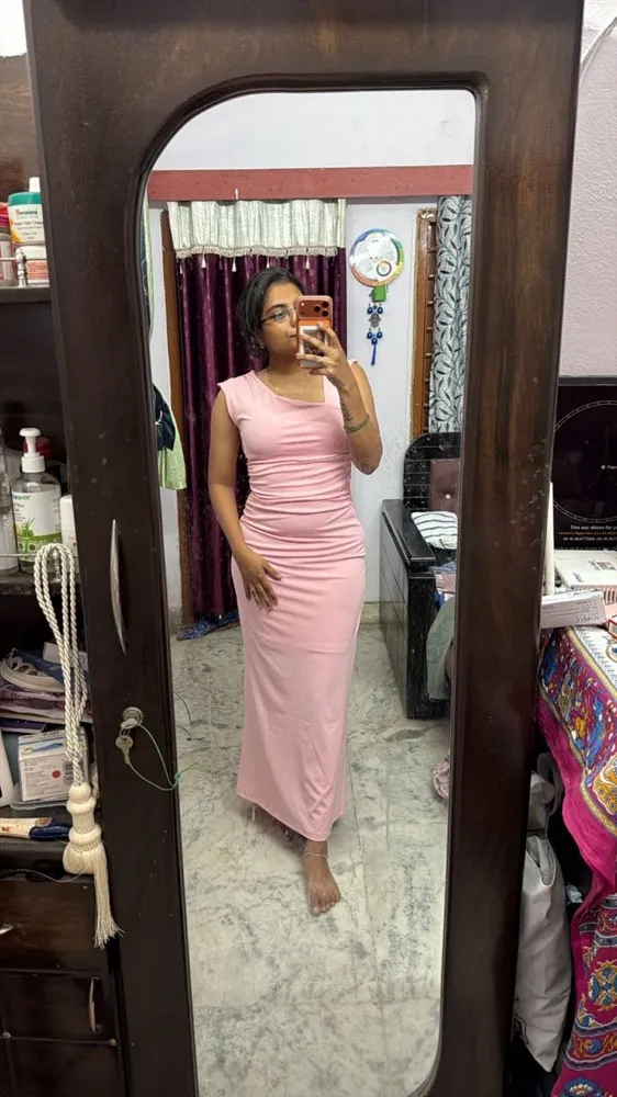 Light Pink Asymmetric Neck Ruched Dress - NEWME