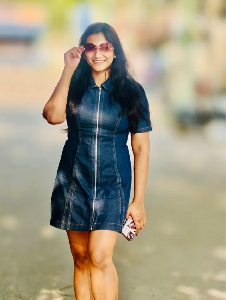 Dark Blue Mini Denim Dress - NEWME