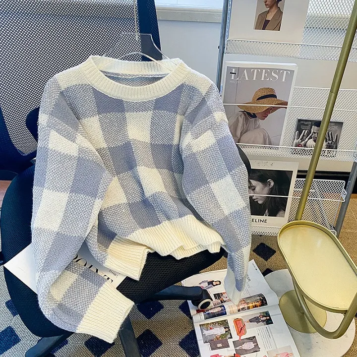 Oversized Checkered Sweater - Image 1