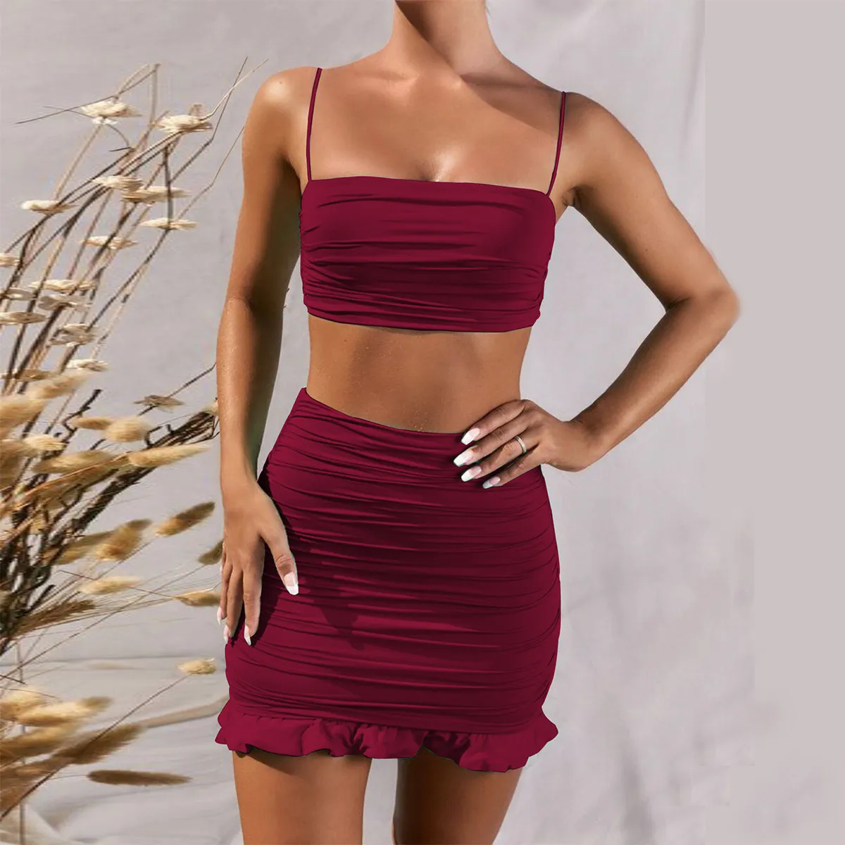 Solid Frilled Skirt Set - Image 1