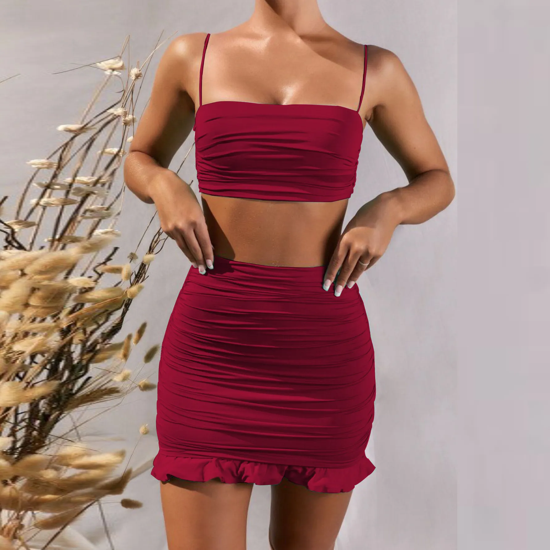 Solid Frilled Skirt Set - Image 2