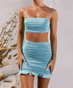 Solid Frilled Skirt Set
