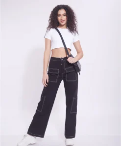 Contrast Stitch Front Pocket Cargo Denim