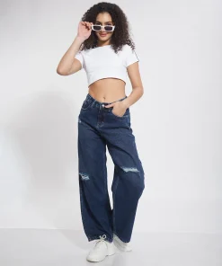 Slashed Knee Wide Leg Denim