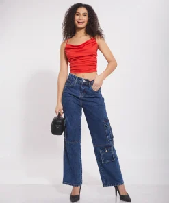 Multi Pocket Wide Leg Denim