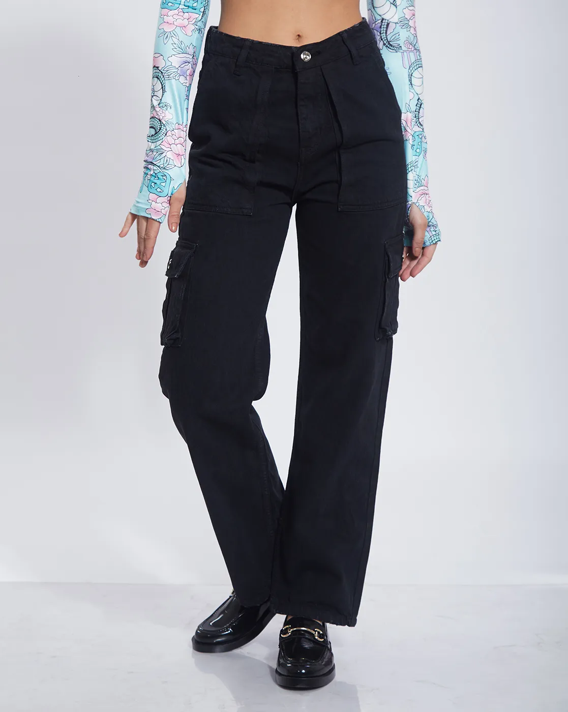 High Rise Straight Cargo Denim - Image 2