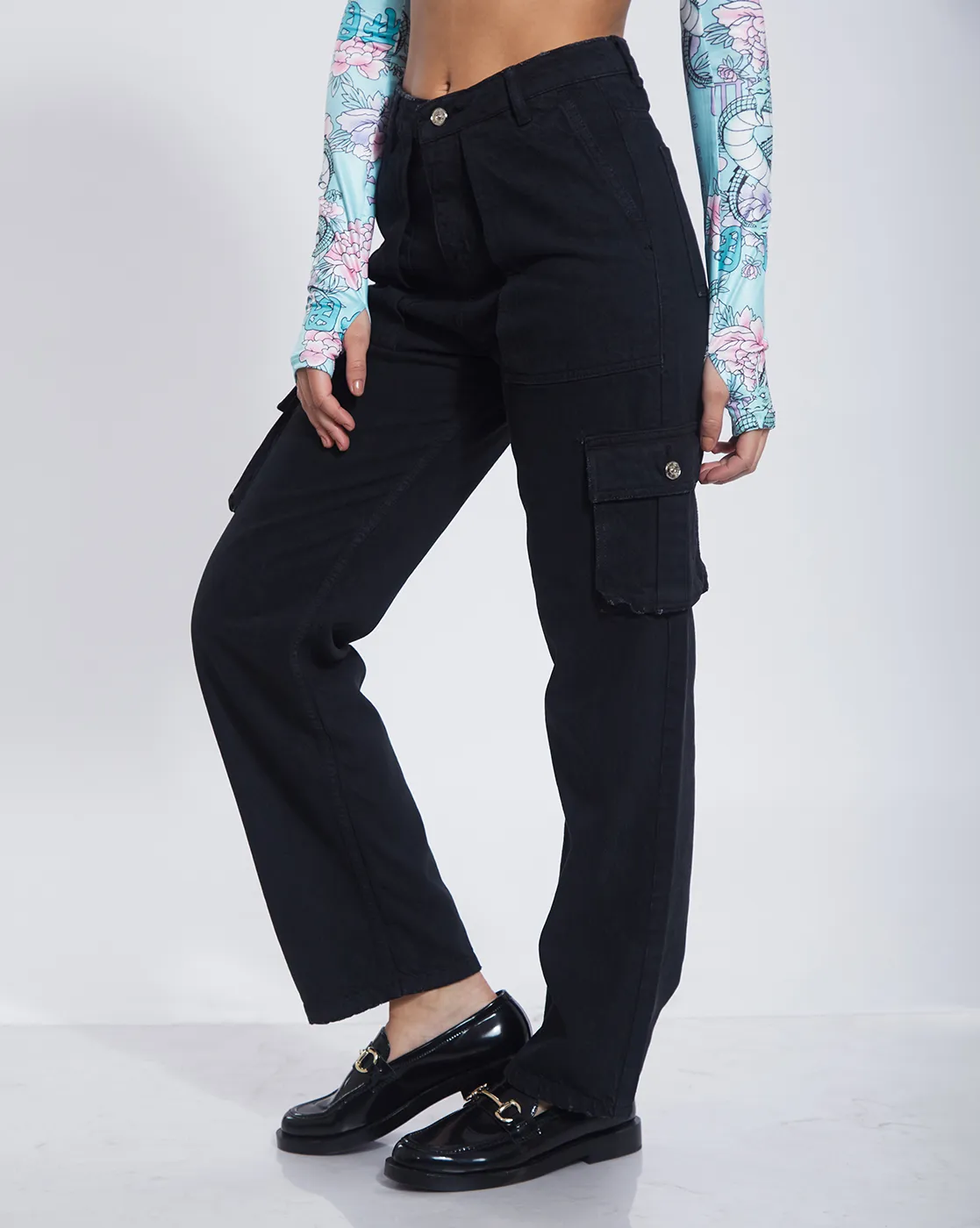 High Rise Straight Cargo Denim - Image 3