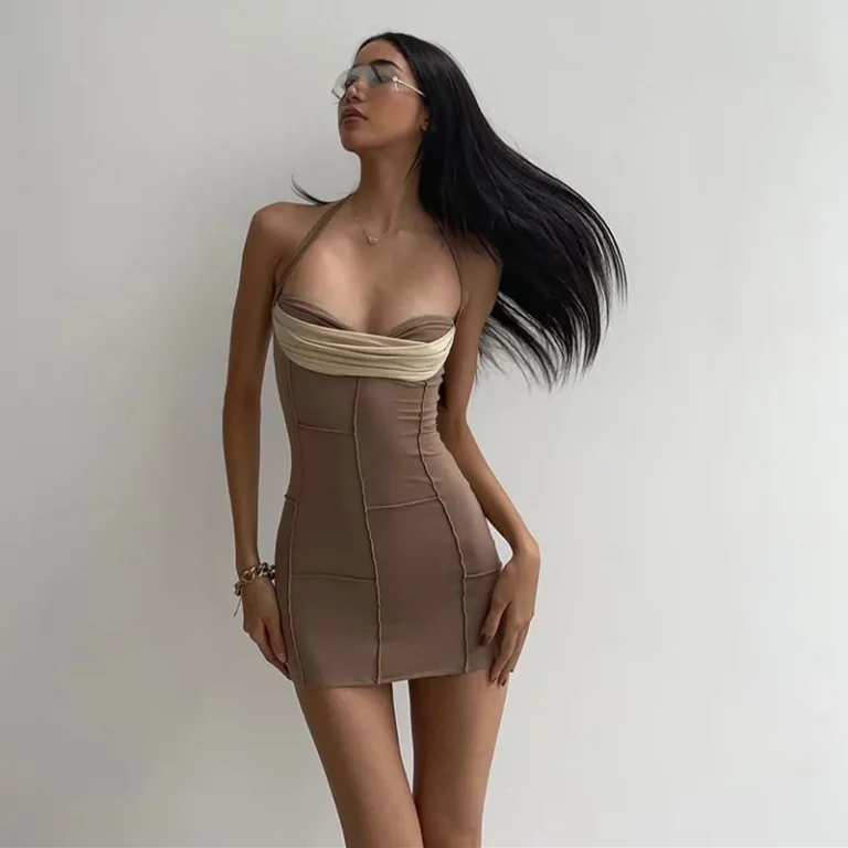 Color block Halter Neck Micro Mini Dress - Image 1