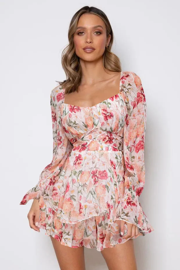 Floral Fit Flare Mini Dress - Image 1