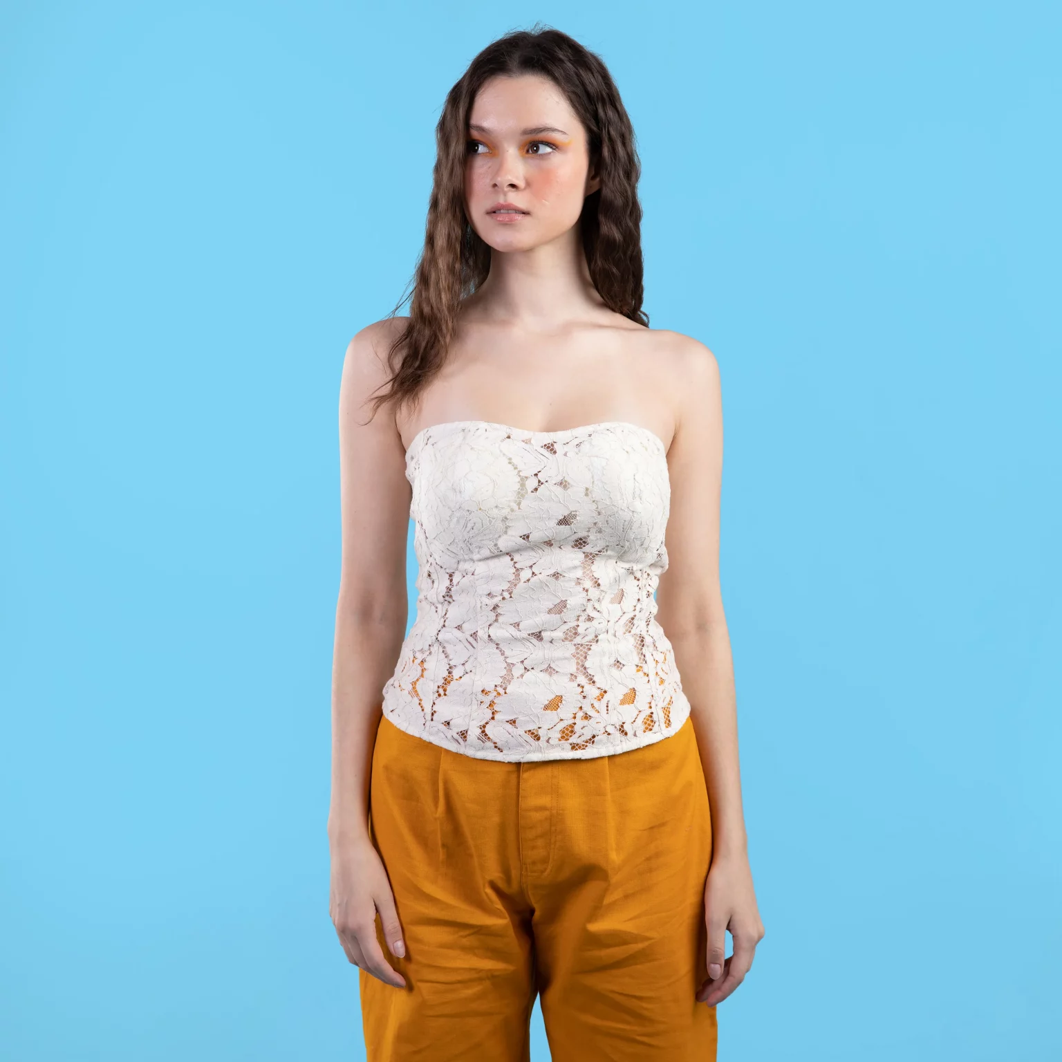 m me eme Cotton lace cut-out tops White Women's White Lace