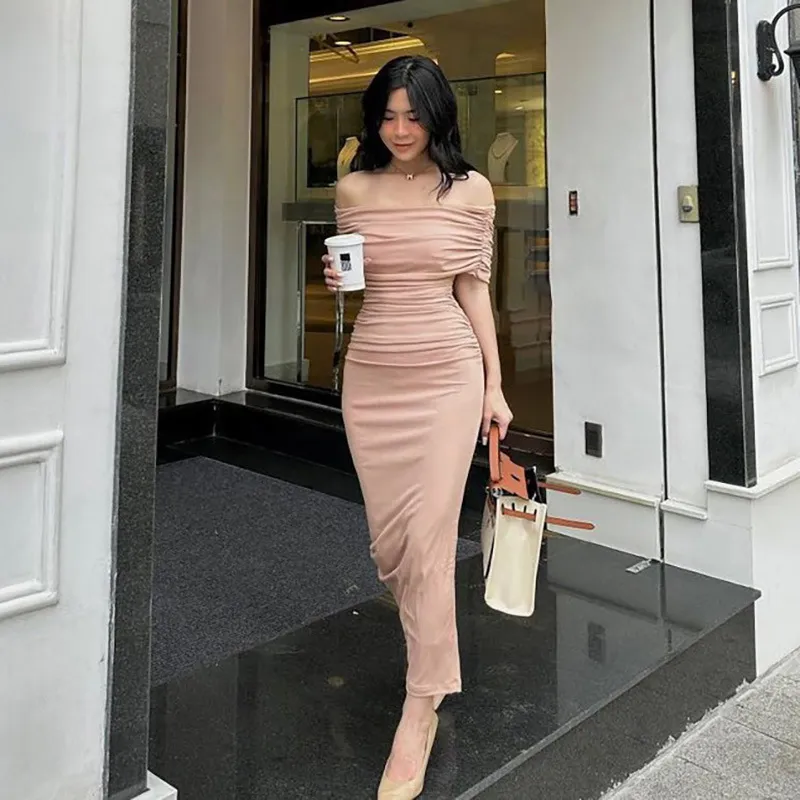 Off Shoulder Ruched Bodycon Dress - NEWME