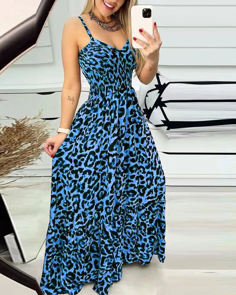 Leopard Print Slit Dress - NEWME