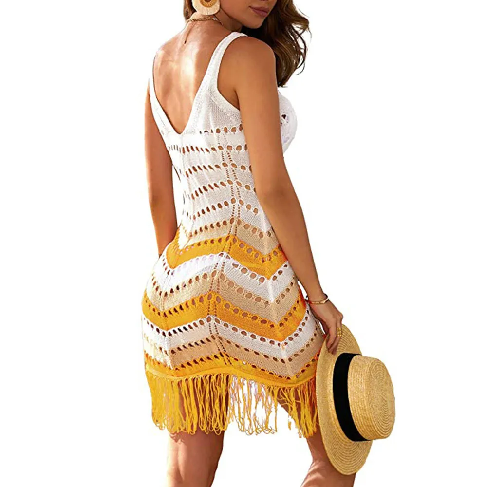 Contrast Floral Crochet Crinkled Woven Dress