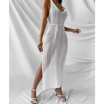 Side Slit Crochet Dress - NEWME