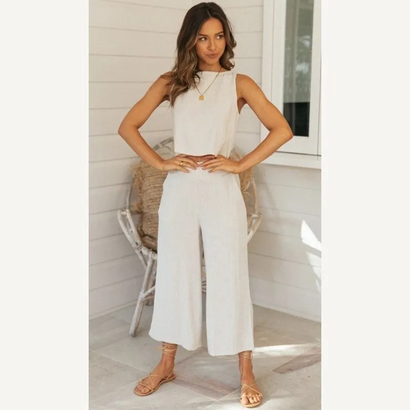 Solid Sleeveless Top And Pants Set
