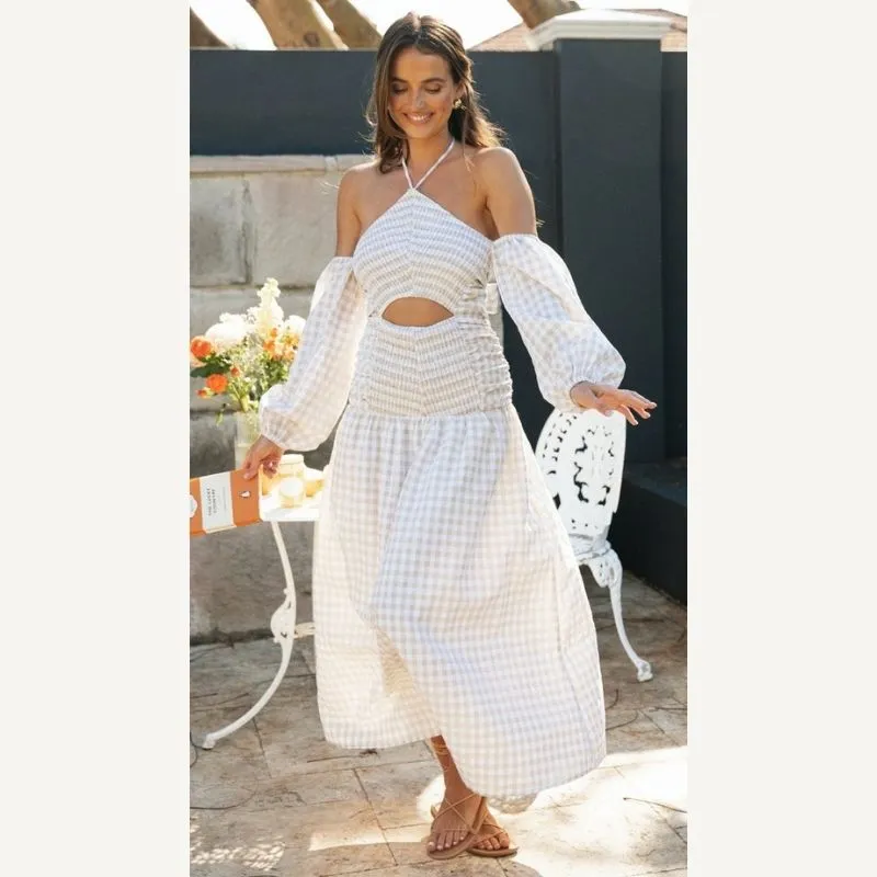 Cutout Printed Halter Neck Maxi Dress