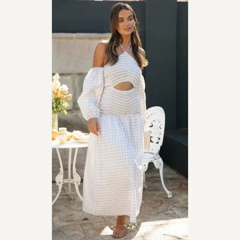 White Crochet Halter Neck Cut Out Maxi Dress main image 1