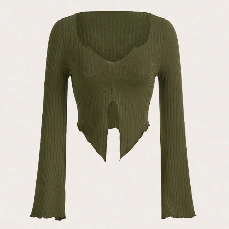 Ribbed Long Sleeve Casual Top - NEWME