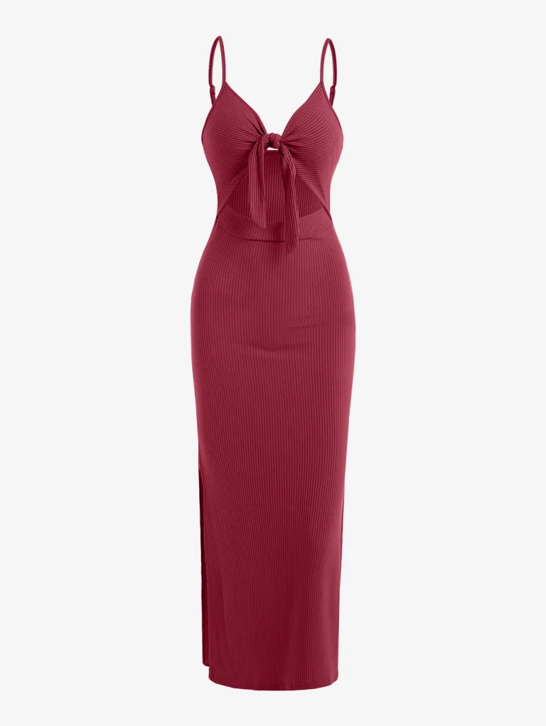 Solid Sleeveless Tie Up Maxi Dress - Image 1
