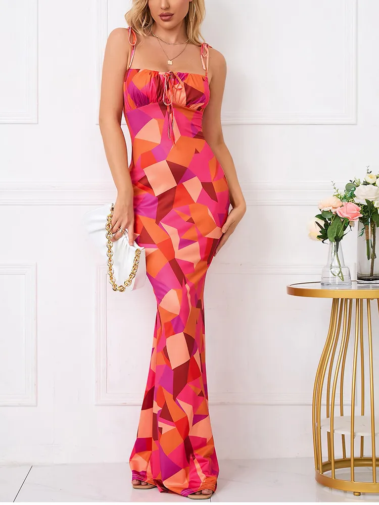 Geometric Print Maxi Dress - Image 1