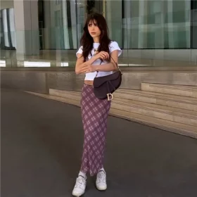 【AAKE】EMBO CHECK LONG SKIRT v28 Women Full/Ankle Length Elastic Pleated Retro Maxi