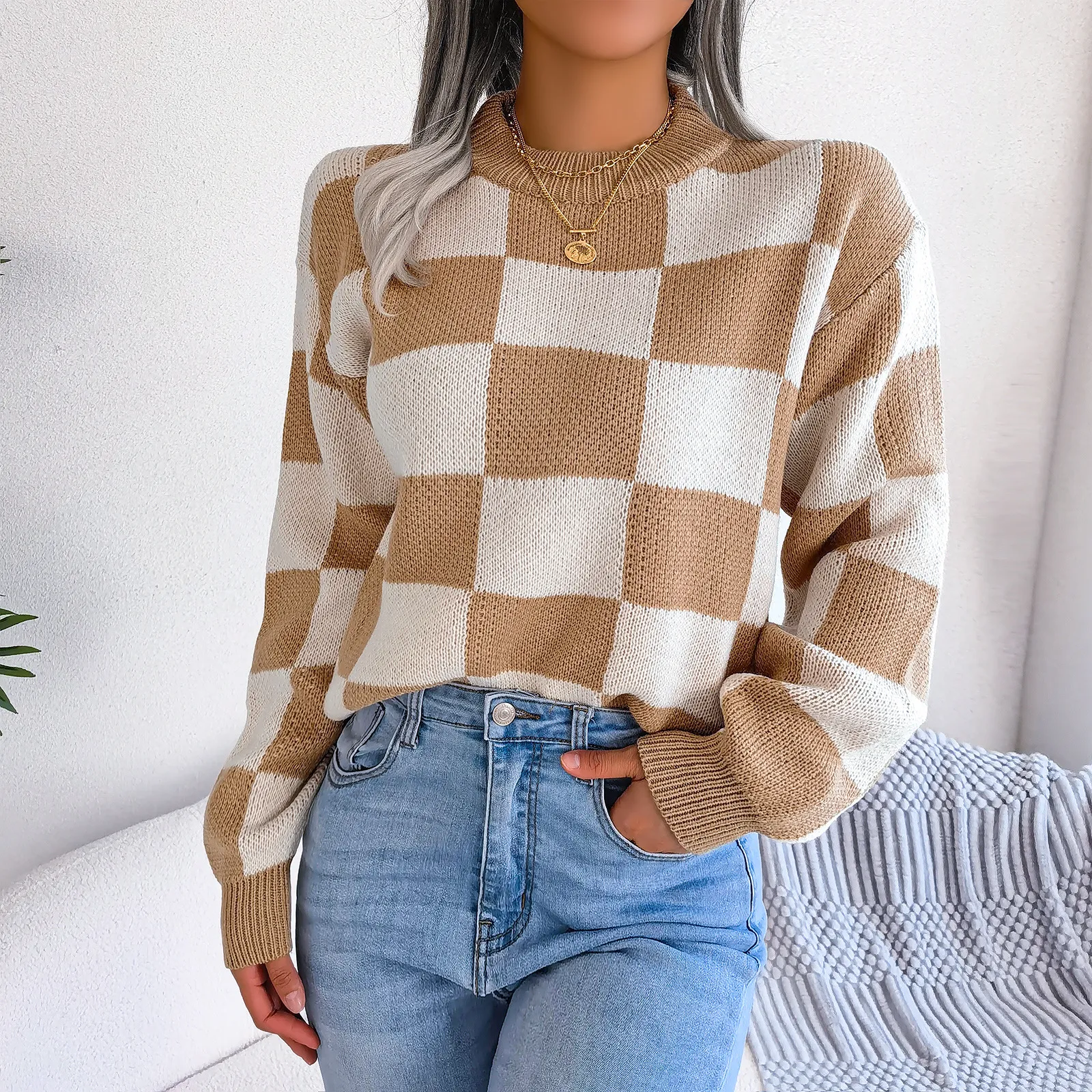 Checker Sweater Top