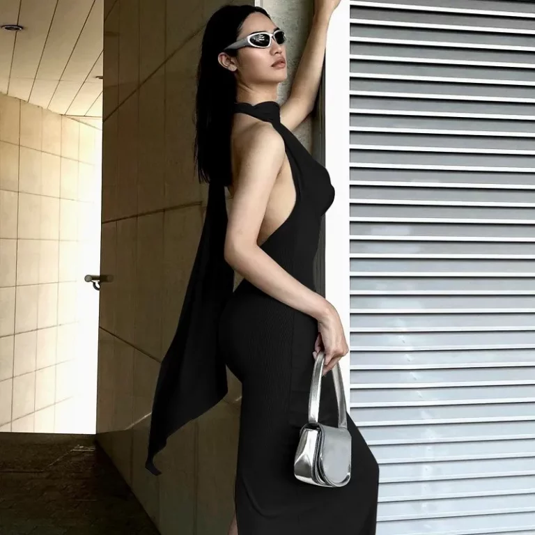 Solid Halter Neck Maxi Dress - Image 1