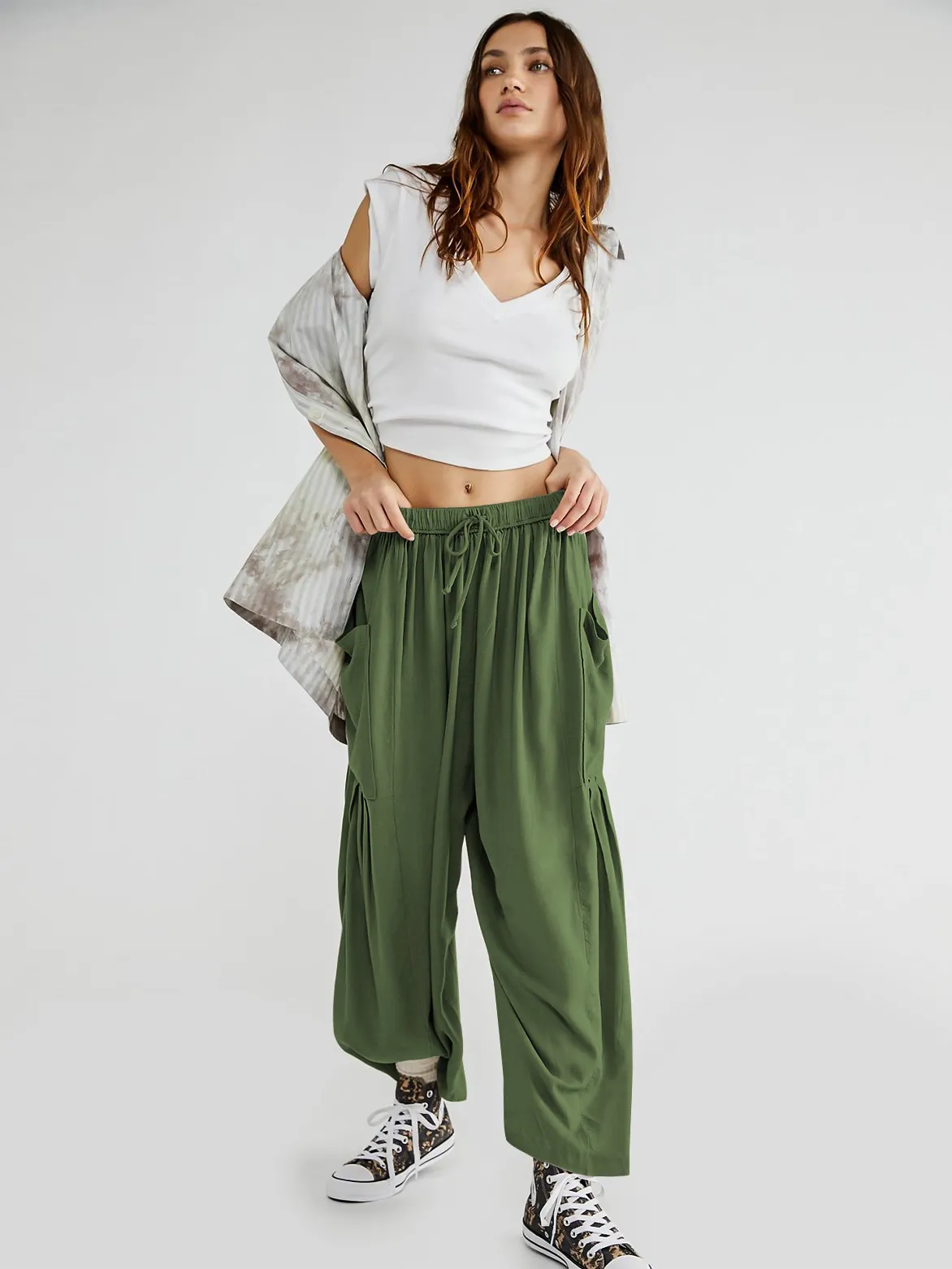 Solid Draw String Wide Leg Pants - NEWME