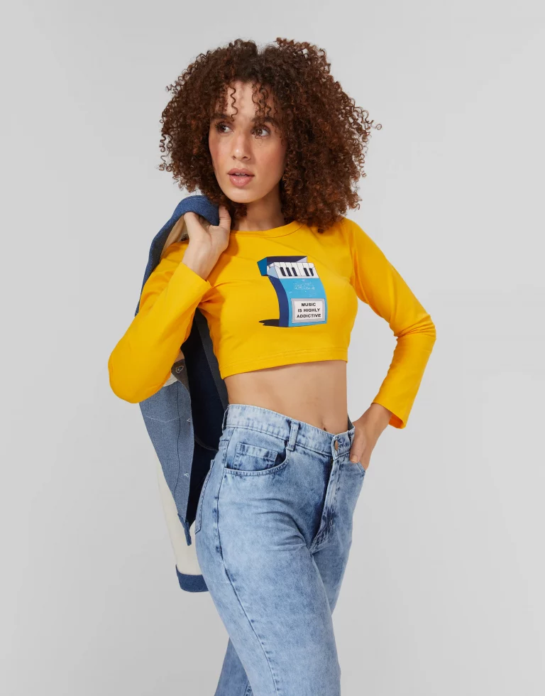Graphic Printed Long Sleeve Crop Tshirt - Image 1