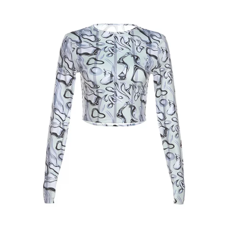 Printed Long Sleeve Crop Top - Image 1
