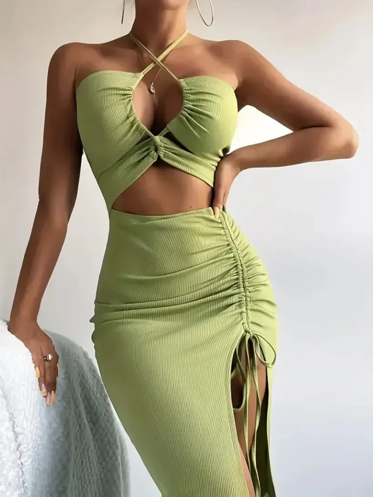 Halter Neck Cut Out Midi Dress - Image 1