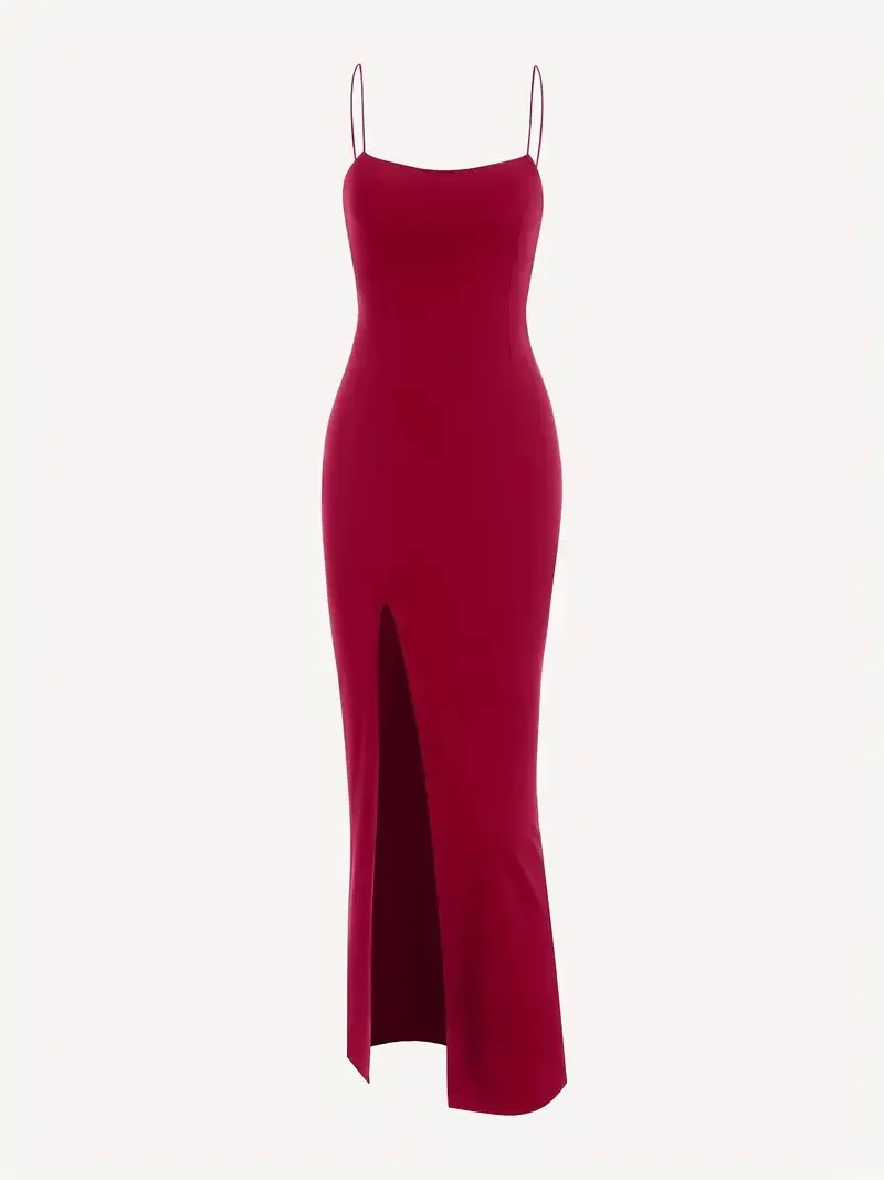 Square Neck Slit Maxi Dress - NEWME