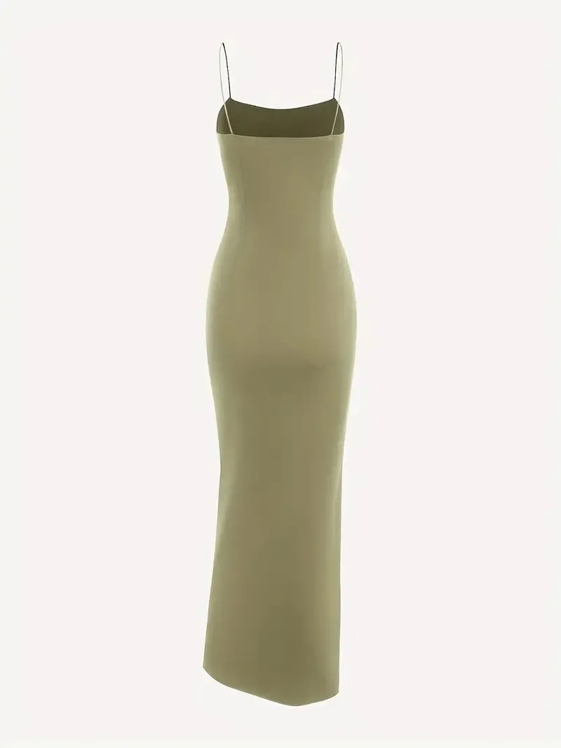 Square Neck Slit Maxi Dress - NEWME