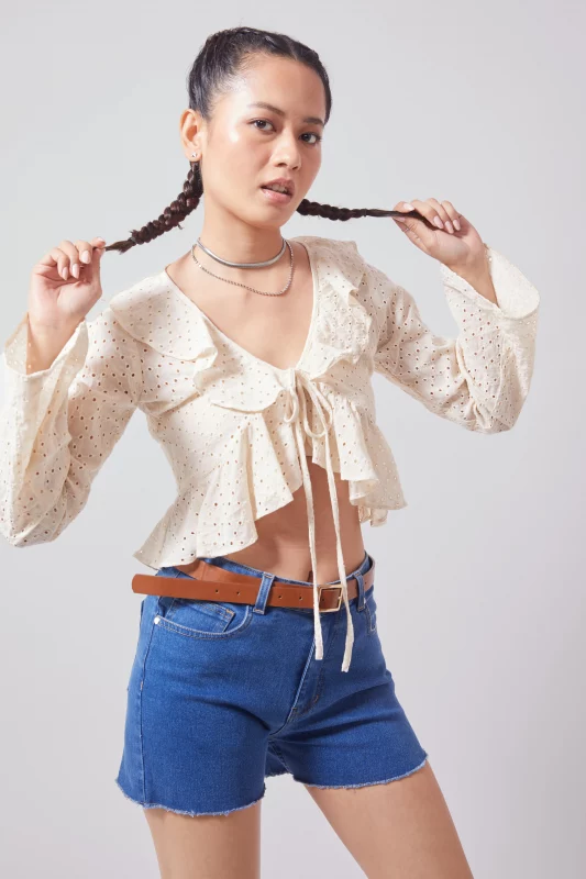 ☆送料・関税込☆Bad Blue★Ribbon Crop Top★ NM-IN-56-BLS-23-AUG-1275-