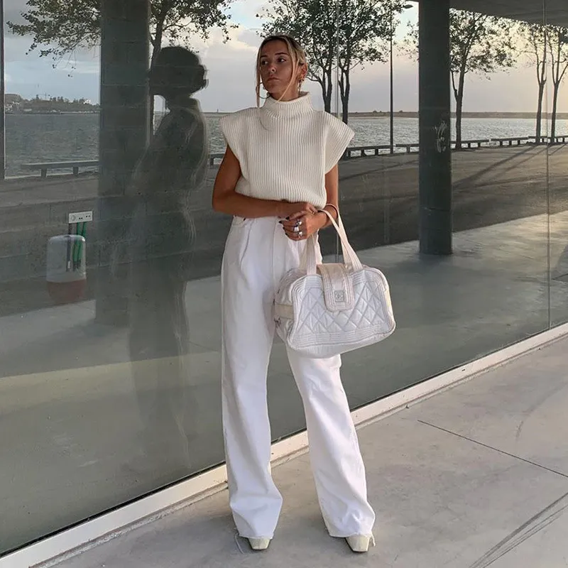 Turtle Neck Shoulder Padded Sweater - Image 4