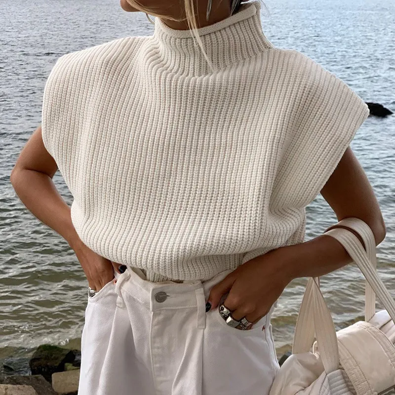 Turtle Neck Shoulder Padded Sweater - Image 5
