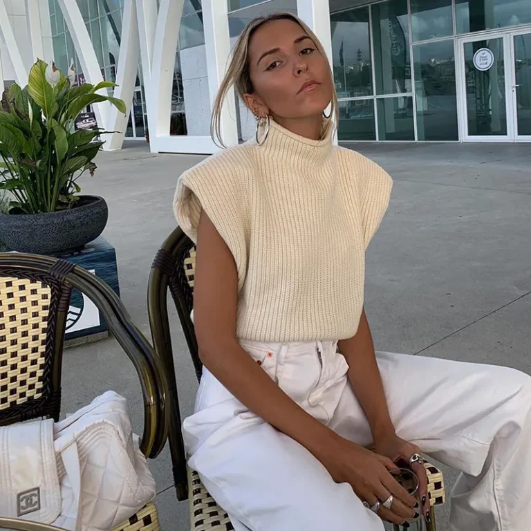 Turtle Neck Shoulder Padded Sweater - Image 1