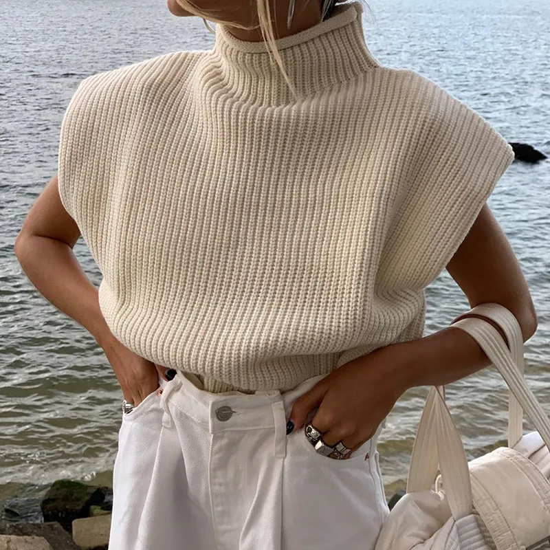 Turtle Neck Shoulder Padded Sweater - Image 2