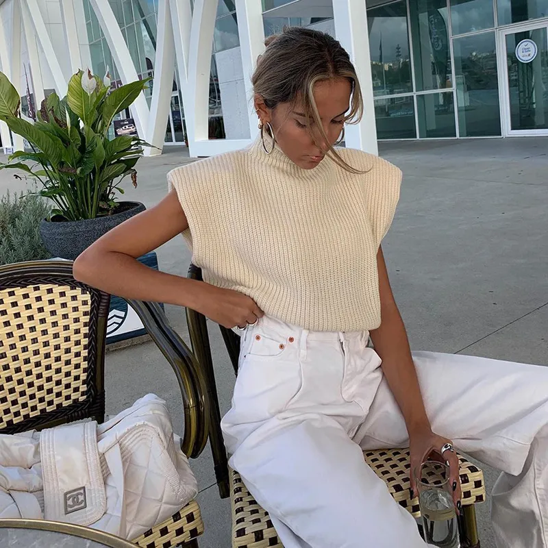Turtle Neck Shoulder Padded Sweater - Image 3