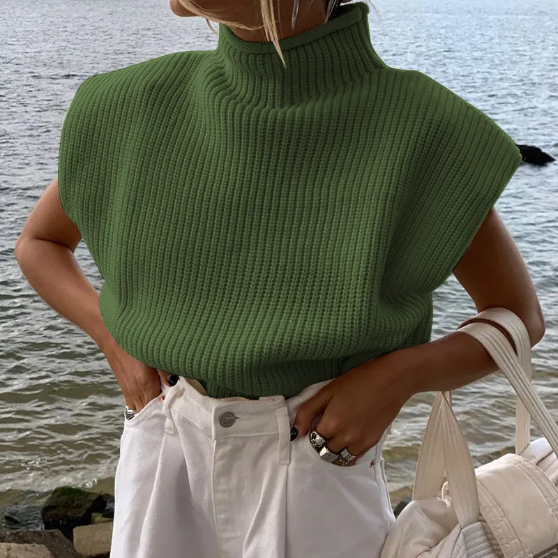 Turtle Neck Shoulder Padded Sweater - Image 1