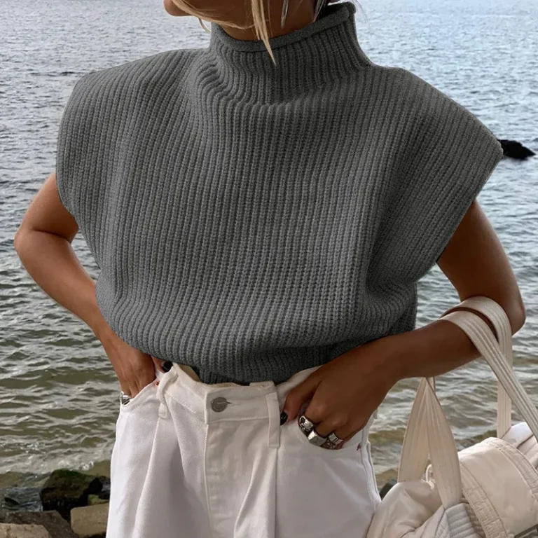 Turtle Neck Shoulder Padded Sweater - Image 1
