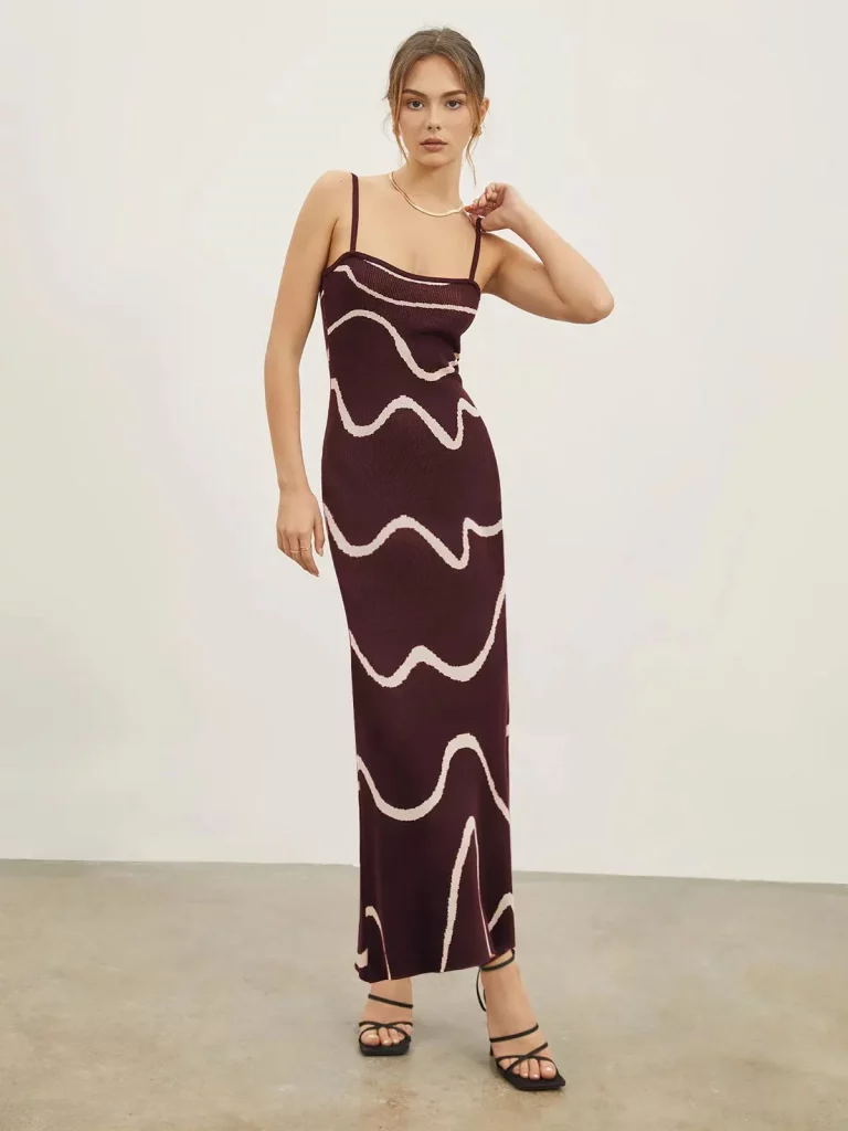 Wavy Print Slip-On Midi Dress - Image 1