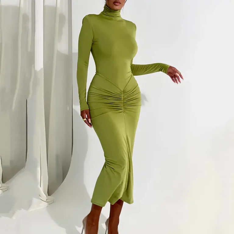 Long Sleeve Ruched Bodycon Dress - Image 1