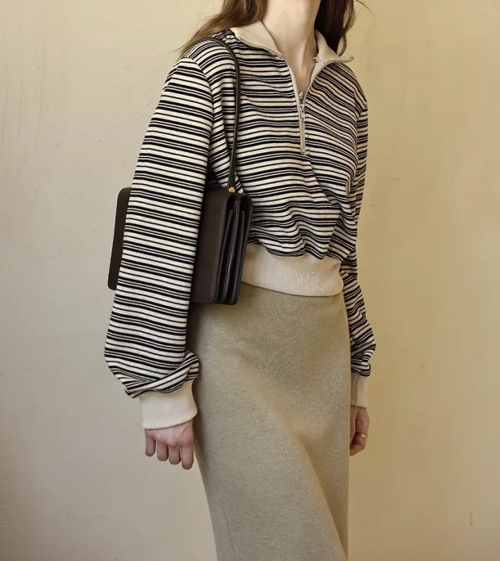 Half Zip Striped Polo Sweatshirt - Image 1