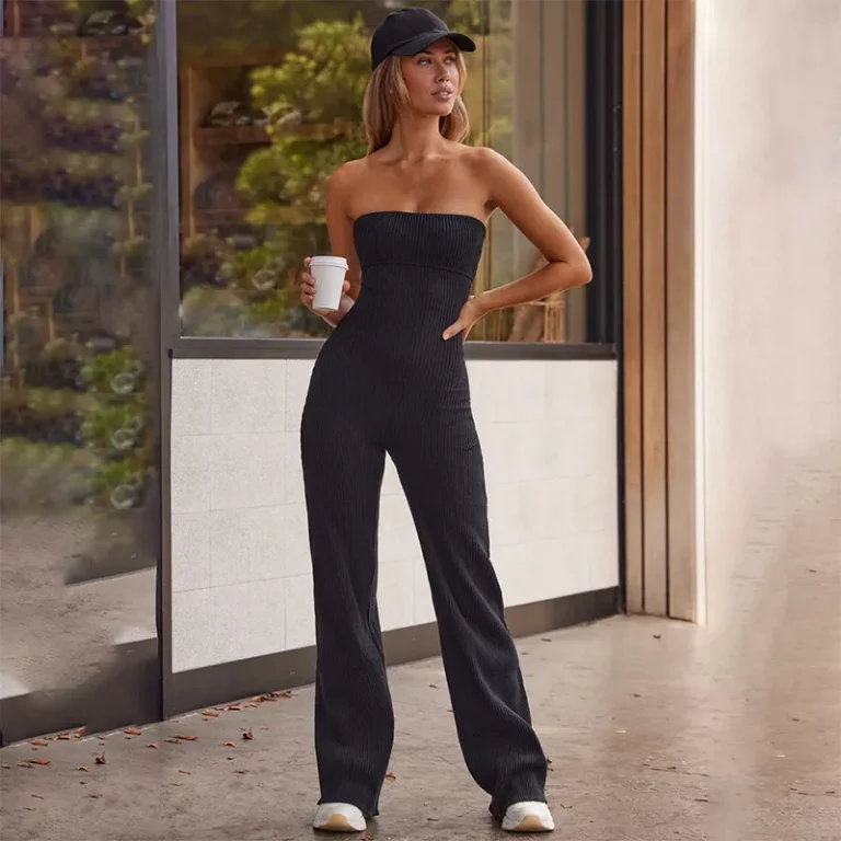 Solid Flare Leg Tube Jumpsuit - Image 1