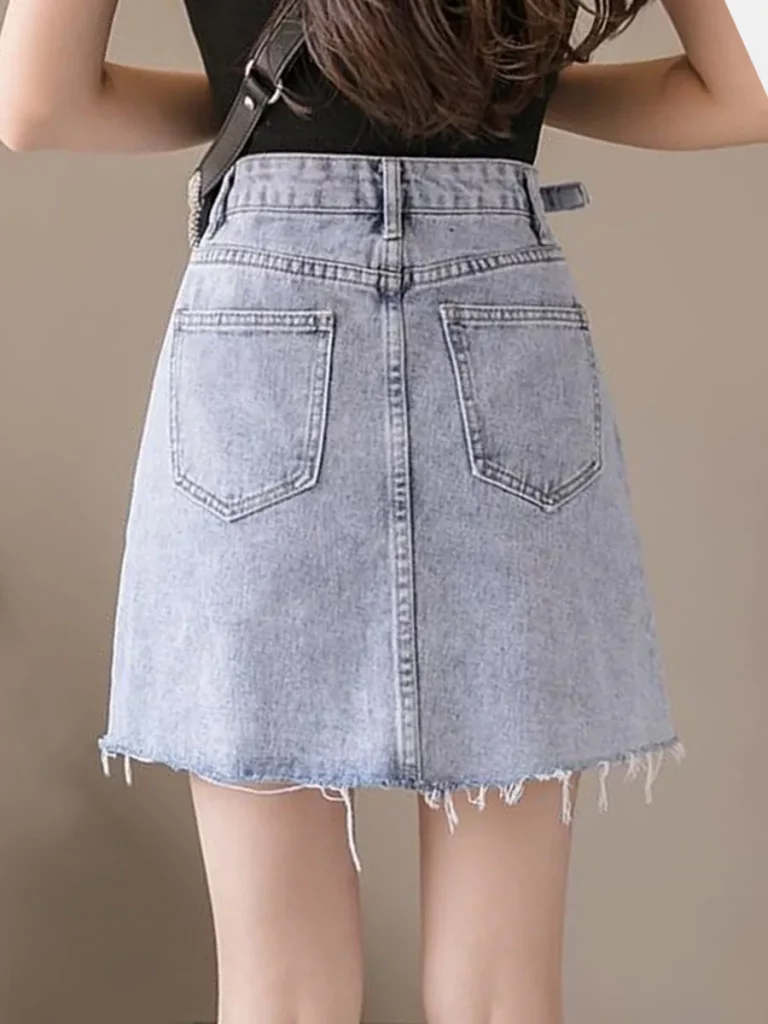 Ripped A-Line Denim Skirt - NEWME