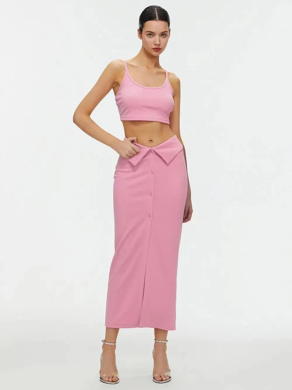 Ribbed Long Sleeve Crop Top & Skirt Set