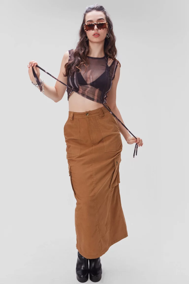 Brown Cargo High Rise Corduroy Skirt - Image 1